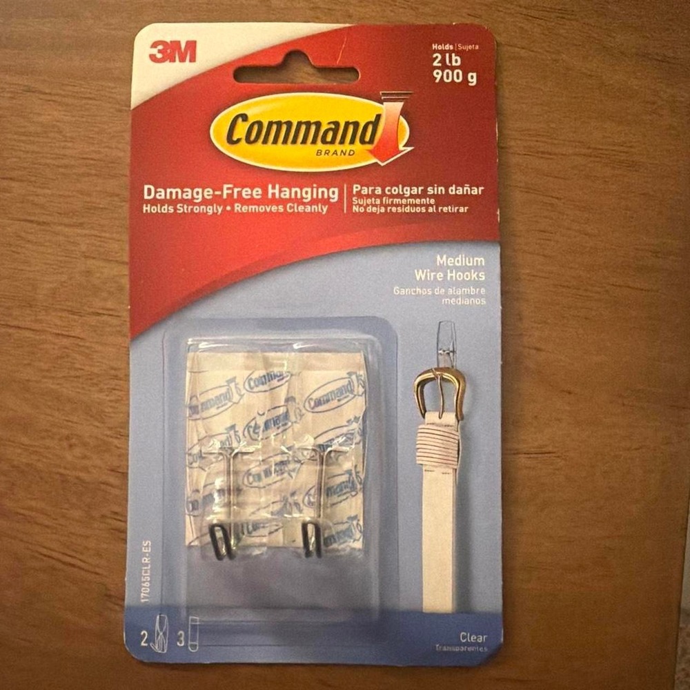 3M Command Medium Wire Hooks Clear Damage-Free Hanging 2 Hooks 17065CLR-ES